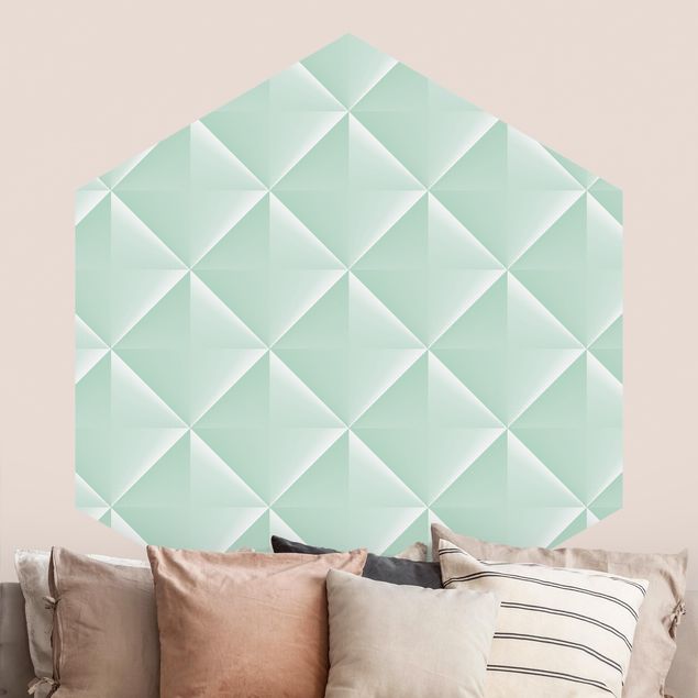 Hexagon Behang Geometric 3D Diamond Pattern In Mint