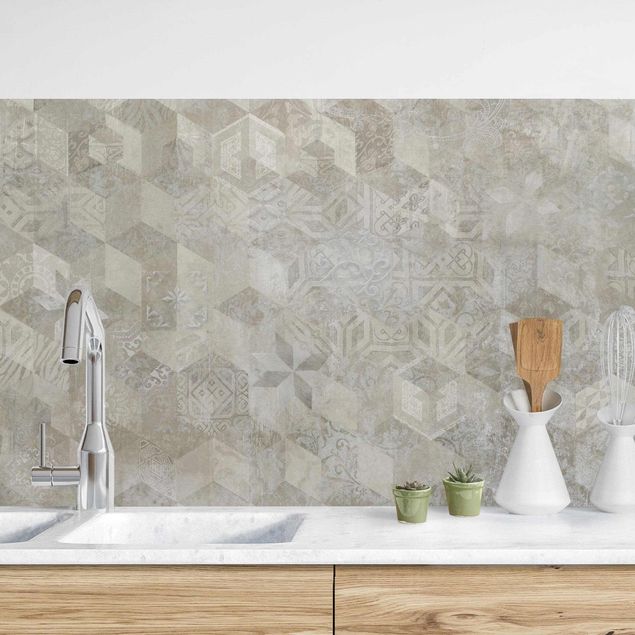 Achterwand voor keuken patroon Geometrical Vintage Pattern with Ornaments Beige