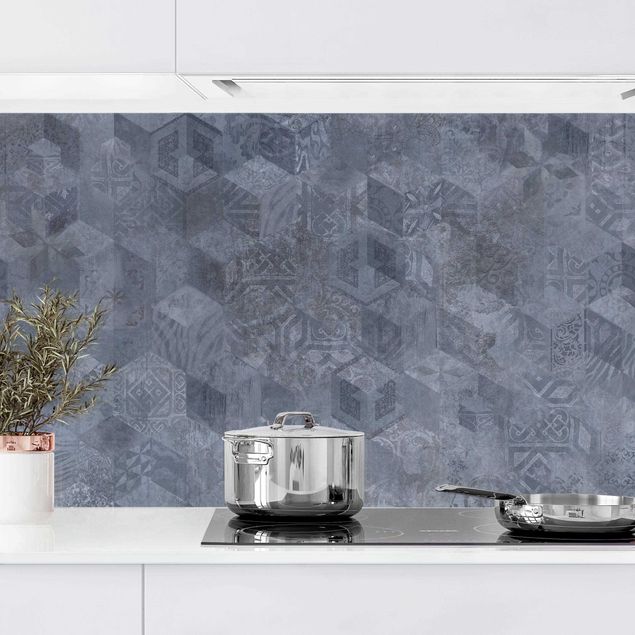 Achterwand voor keuken patroon Geometrical Vintage Pattern with Ornaments Blue