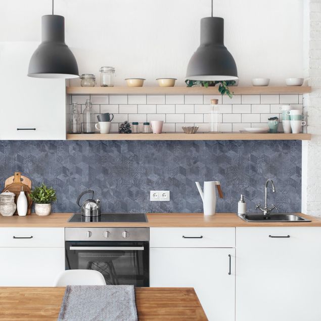Achterwand voor keuken tegelmotief Geometrical Vintage Pattern with Ornaments Blue