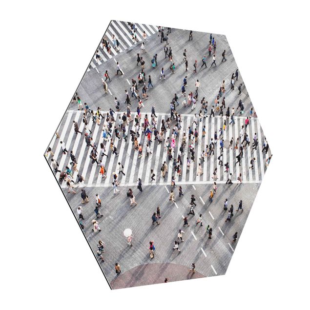 Hexagons Aluminium Dibond schilderijen Shibuya Crossing in Tokyo