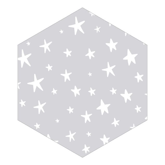 Hexagon Behang Drawn Big Stars Up In Grey Sky