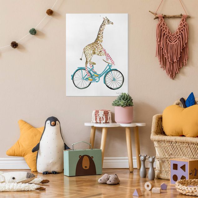 Canvas schilderijen - Giraffe on a joy ride II