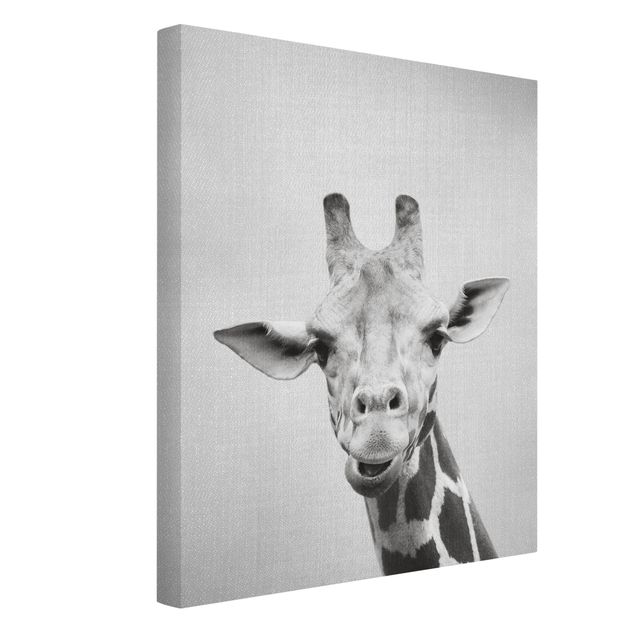Leinwandbild - Giraffe Gundel Schwarz Weiß - Hochformat 3:4