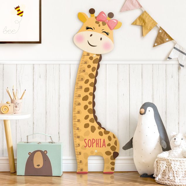 groeimeter kinderkamer Giraffe girl with custom name