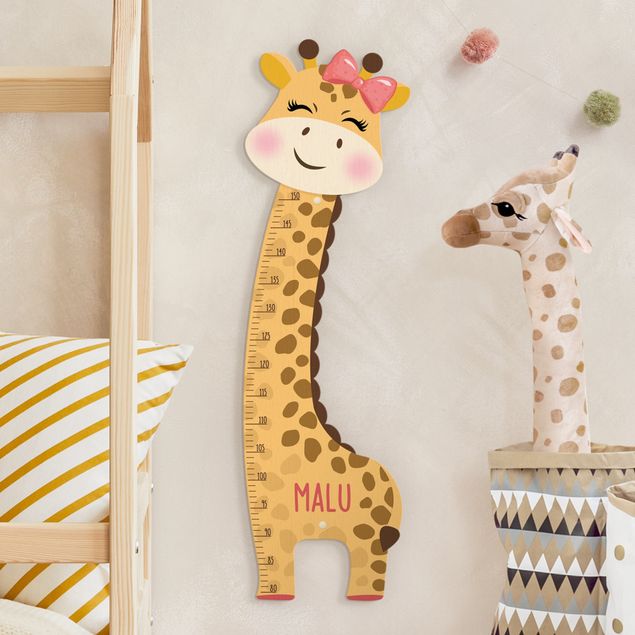 Groeimeter kinderen hout - Giraffe girl with custom name