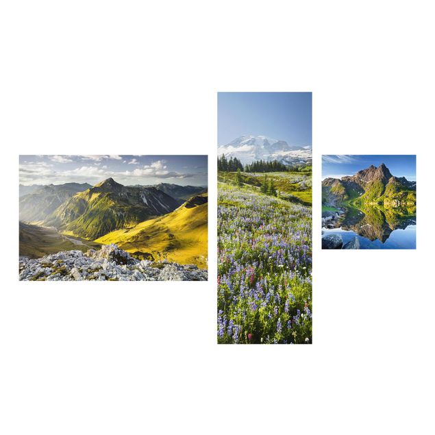 Glasschilderijen - 3-delig Alps Mountain Views