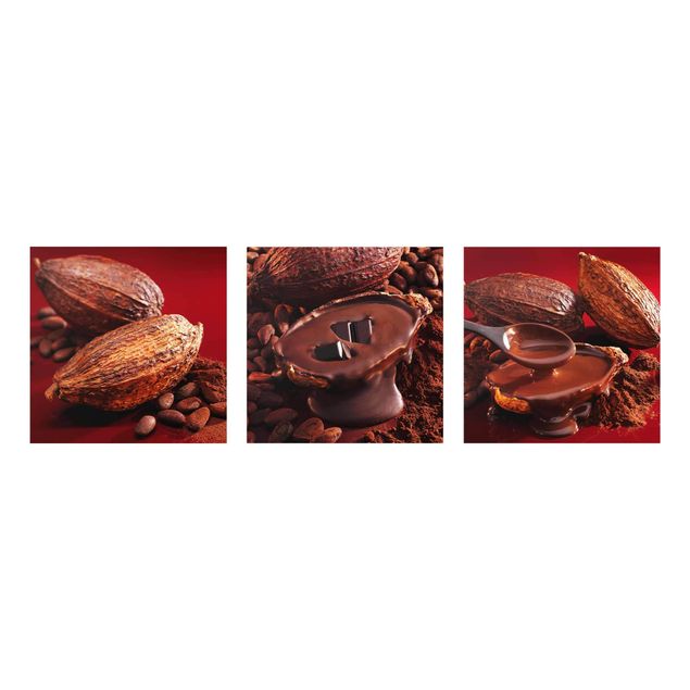 Glasschilderijen - 3-delig Cocoa Beans