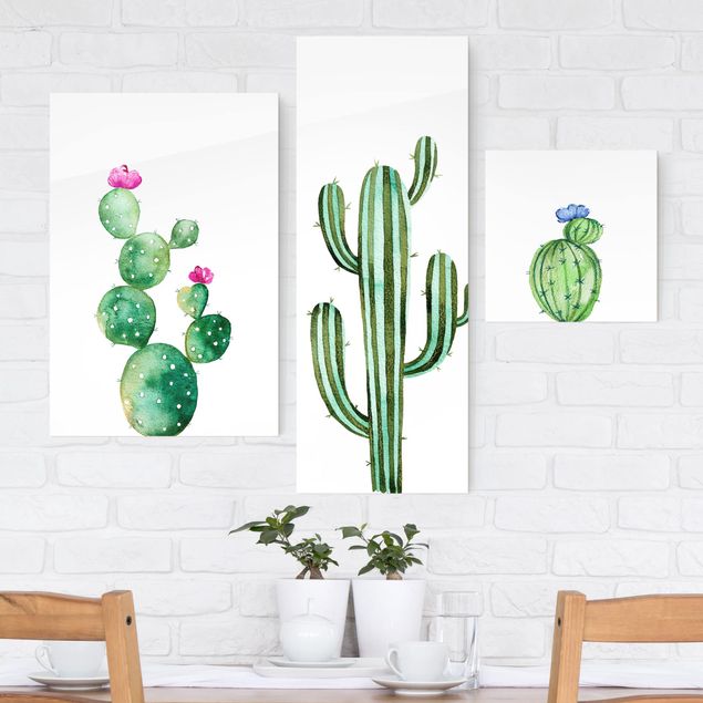 Glas Magnetboard Watercolour Cactus Set