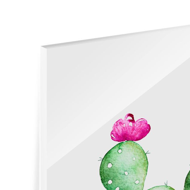 Glasschilderijen - 3-delig Watercolour Cactus Set