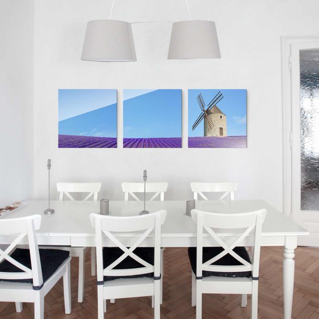 Glasschilderijen - 3-delig Lavender Scent In The Provence