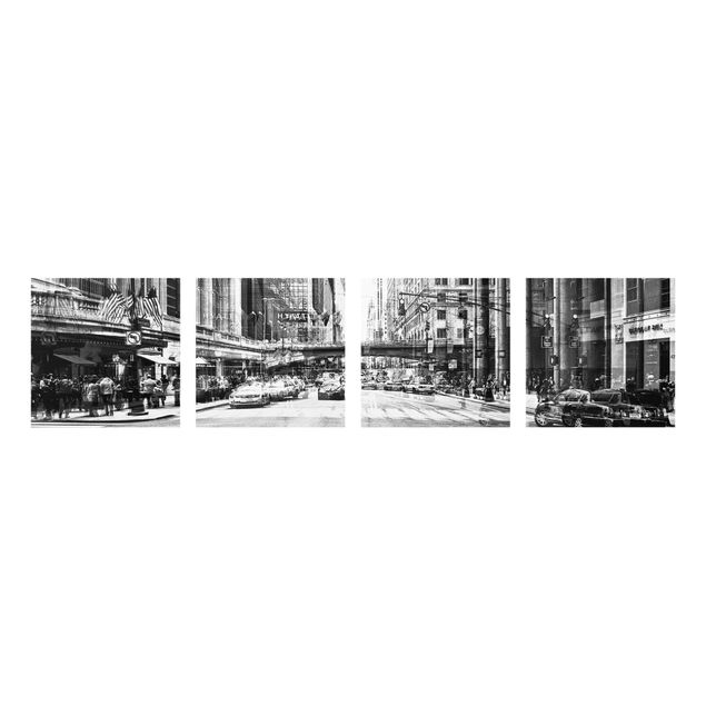 Glasschilderijen - 4-delig NYC Urban black and white