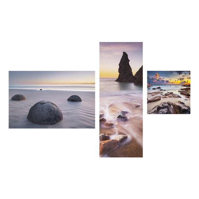Glasschilderijen - 3-delig Sunrises On The Beach