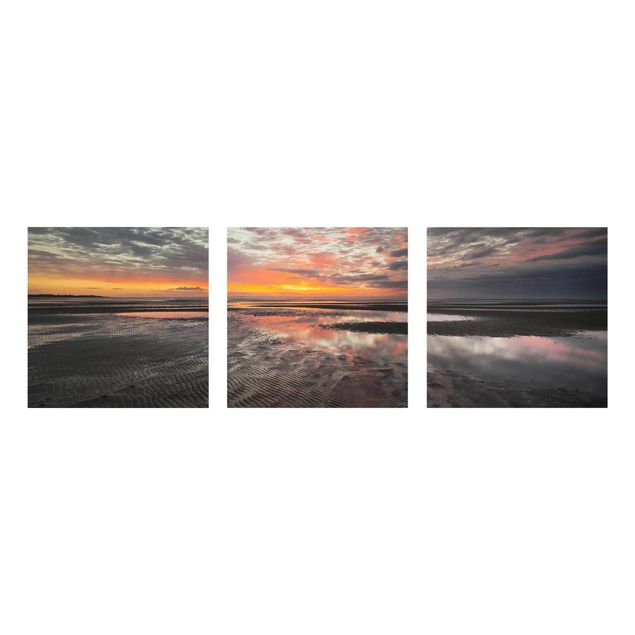 Glasschilderijen - 3-delig Sunrise Over The Mudflat