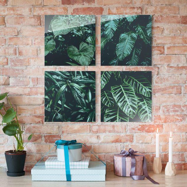 Glasschilderijen - 4-delig Tropical Plants