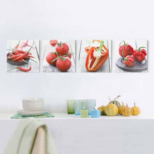 Glasschilderijen - 4-delig Red Vegetables