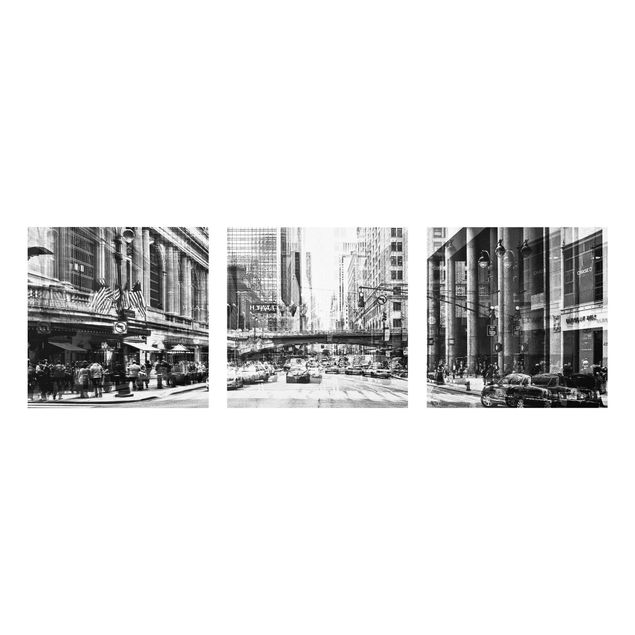 Glasschilderijen - 3-delig NYC Urban black and white