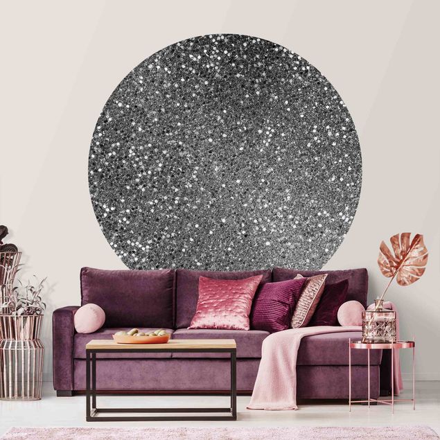 Behangcirkel Glitter Confetti In Black And White