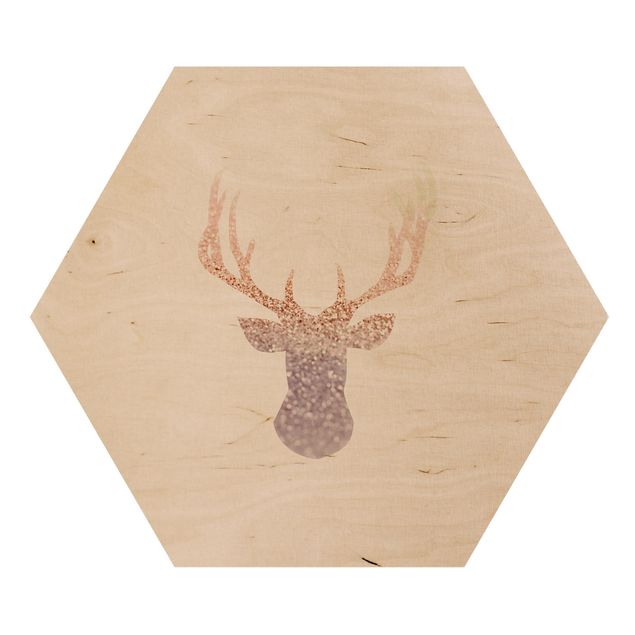 Hexagons houten schilderijen Shimmering Deer