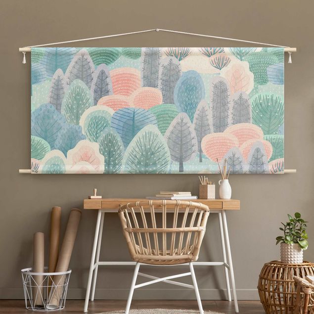 Wandkleed natuur Happy Forest In Pastel