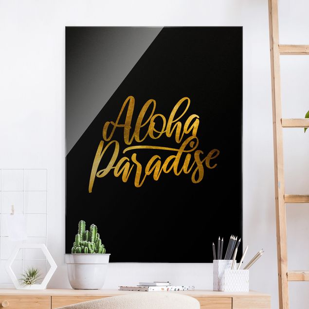 Glas Magnetboard Gold - Aloha Paradise On Black