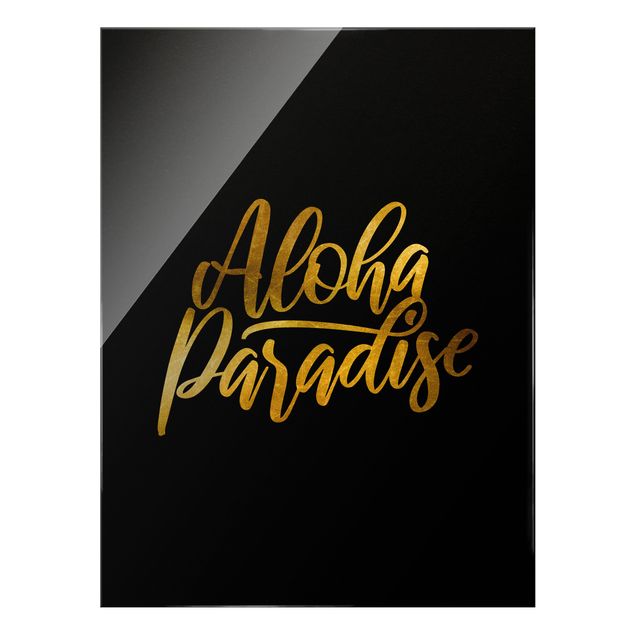 Glasschilderijen Gold - Aloha Paradise On Black