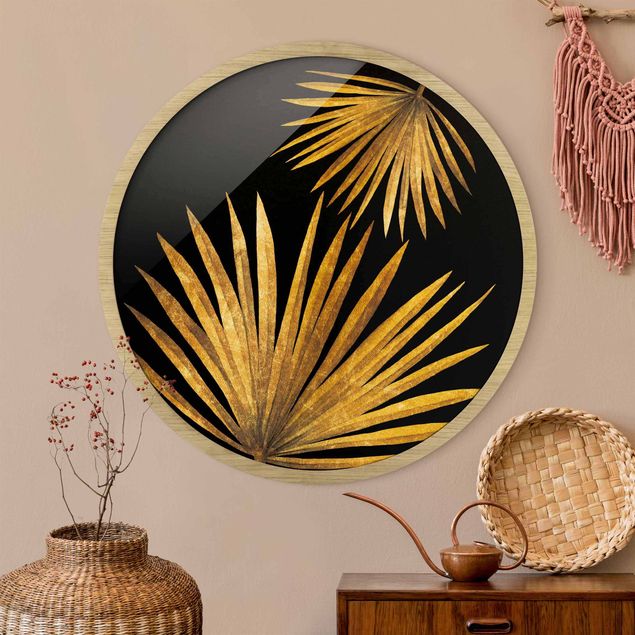 Rond schilderijen Oro - Foglia di palma su sfondo nero