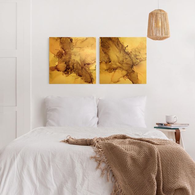 Natuurlijk canvas schilderijen - 2-delig  Golden Brown Explosions