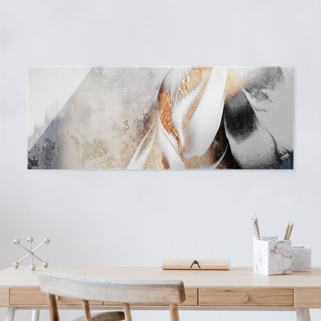 Glas Magnettafel Golden Abstract Winter Painting