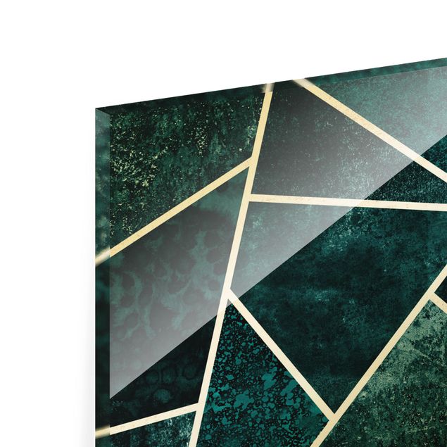 Glasschilderijen Golden Geometry - Dark Turquoise