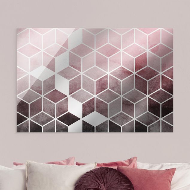 Glasschilderijen Pink Grey Golden Geometry
