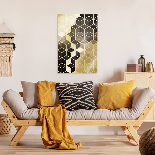 Glasschilderijen Golden Geometry - Black And White