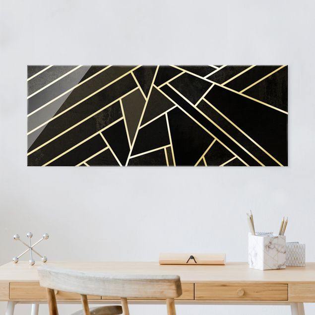 Glas Magnettafel Golden Geometry - Black Triangles