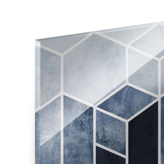 Glasschilderijen Golden Geometry - Hexagons Blue White