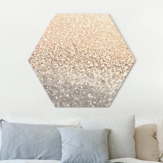 Hexagons Aluminium Dibond schilderijen Golden Shimmering Landscape