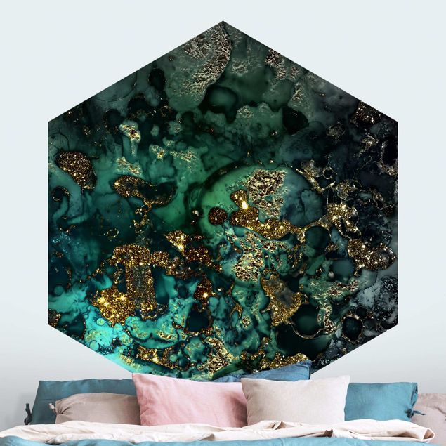 Hexagon Behang Golden Sea Islands Abstract