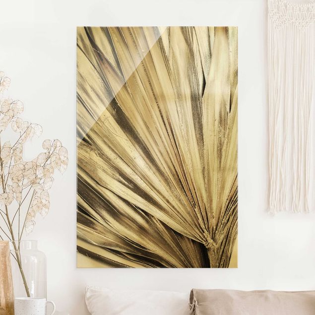 Glas Magnetboard Golden Palm Leaves