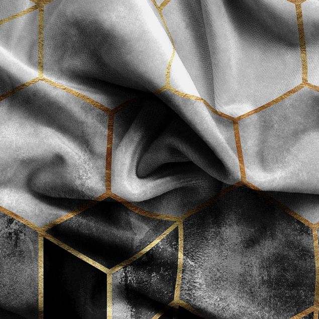 Raamgordijnen Golden Hexagons Black And White