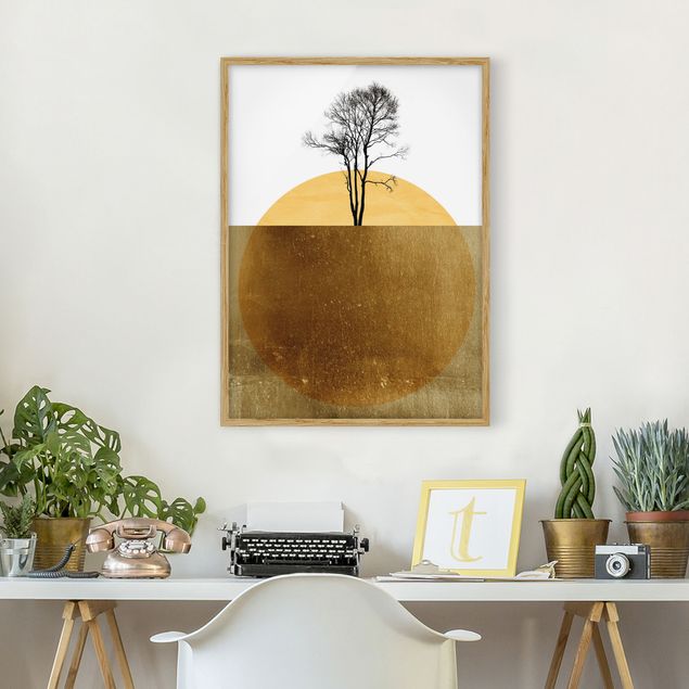 Ingelijste posters Golden Sun With Tree