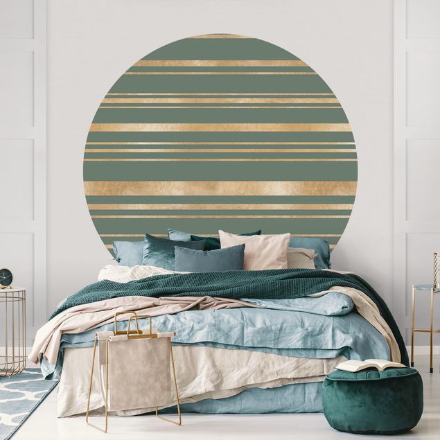 Behangcirkel Golden Stripes Green Backdrop
