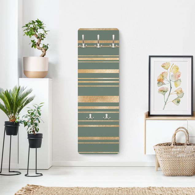 Wandkapstokken houten paneel Golden Stripes Green Backdrop