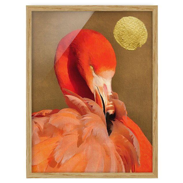 Ingelijste posters Golden Moon With Flamingo