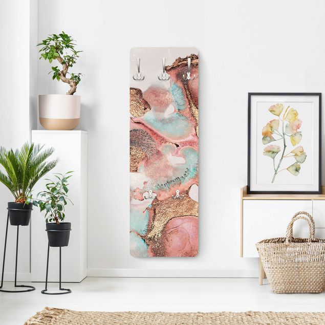 Wandkapstokken houten paneel - Golden Watercolour Rosé