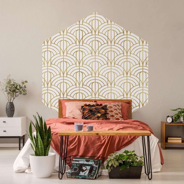 Hexagon Behang Golden Art Deco Pattern XXL