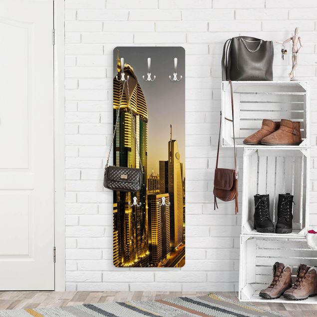 Wandkapstokken houten paneel Golden Dubai