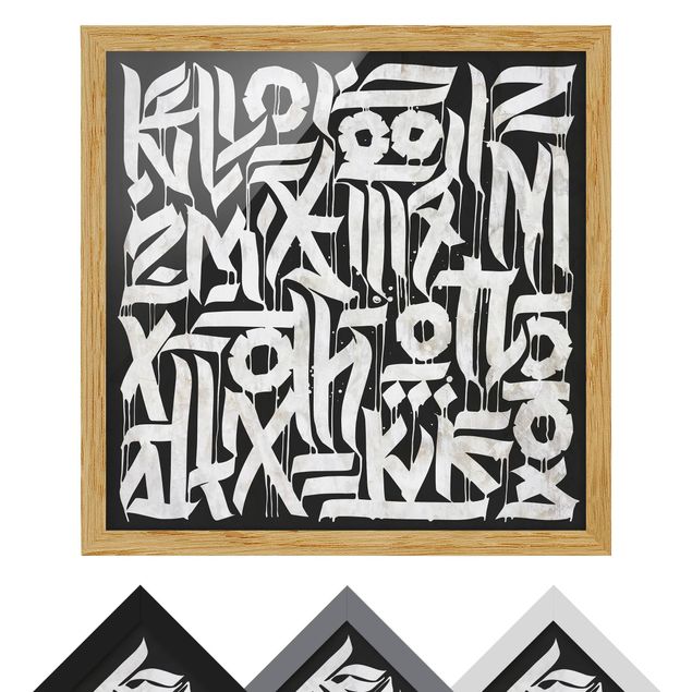 Bild mit Rahmen - Graffiti Art Calligraphy Schwarz - Quadrat - 1:1