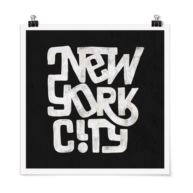 Poster - Graffiti Art Calligraphy New York City Schwarz - Quadrat 1:1