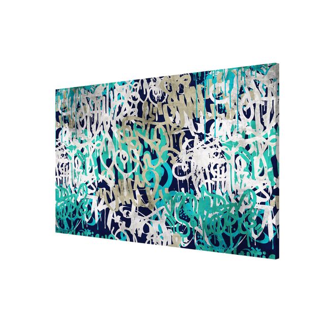 Magneetborden - Graffiti Art Tagged Wall Turquoise