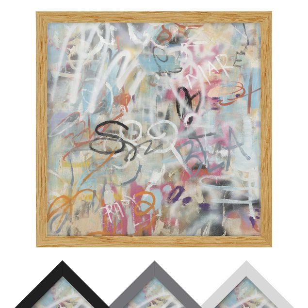 Bild mit Rahmen - Graffiti Love in Pastell - Quadrat - 1:1