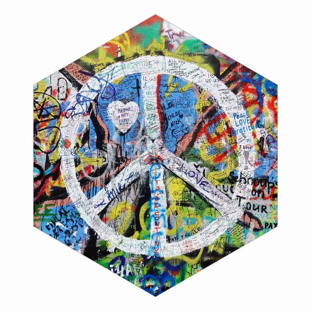 Hexagon Mustertapete selbstklebend - Graffiti Wall Peace Sign